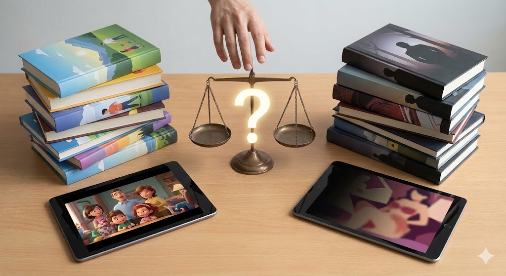 コミックシーモアの読み放題フルとライトの違いを、一般作品か大人向け作品かで選ぶ判断基準。自分に最適なプランを迷わず選ぶための比較イメージ画像。