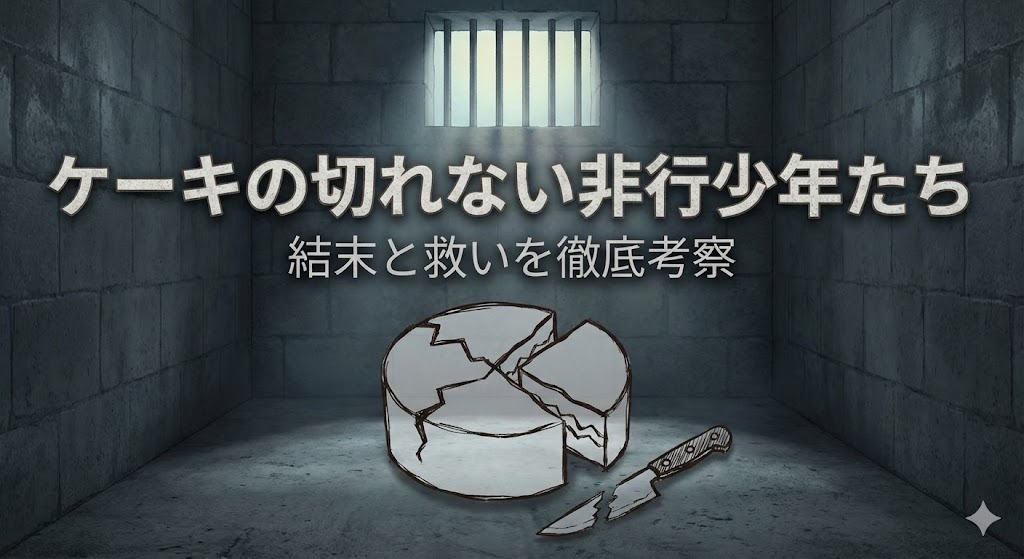 三等分に切れないケーキが象徴する境界知能の現実と、漫画『ケーキの切れない非行少年たち』の結末や救いを考察する物語重視のイメージ画像。