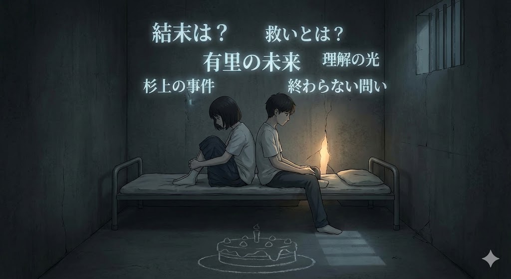 高い窓から差し込む一筋の光を見上げる少年の影。漫画『ケーキの切れない非行少年たち』の結末や有里の救いへの考察を象徴する画像。