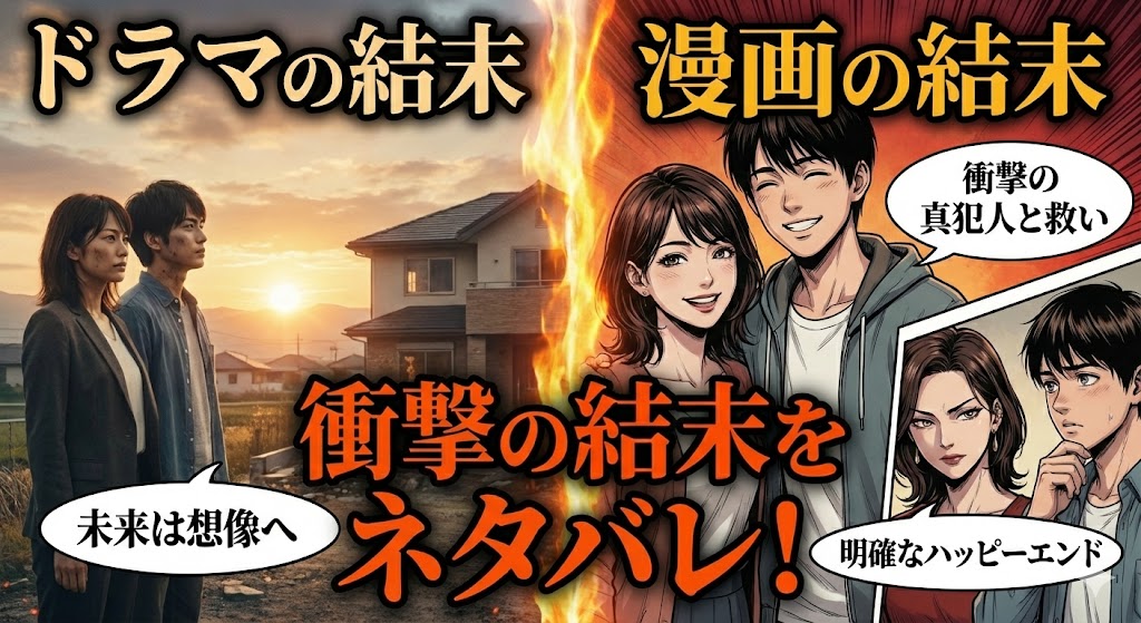 御手洗家、炎上するのドラマ・漫画版の結末をネタバレ。13年前の火事の真相やキャラクターのその後を暗示する、緊迫感溢れるキャラクターイラスト