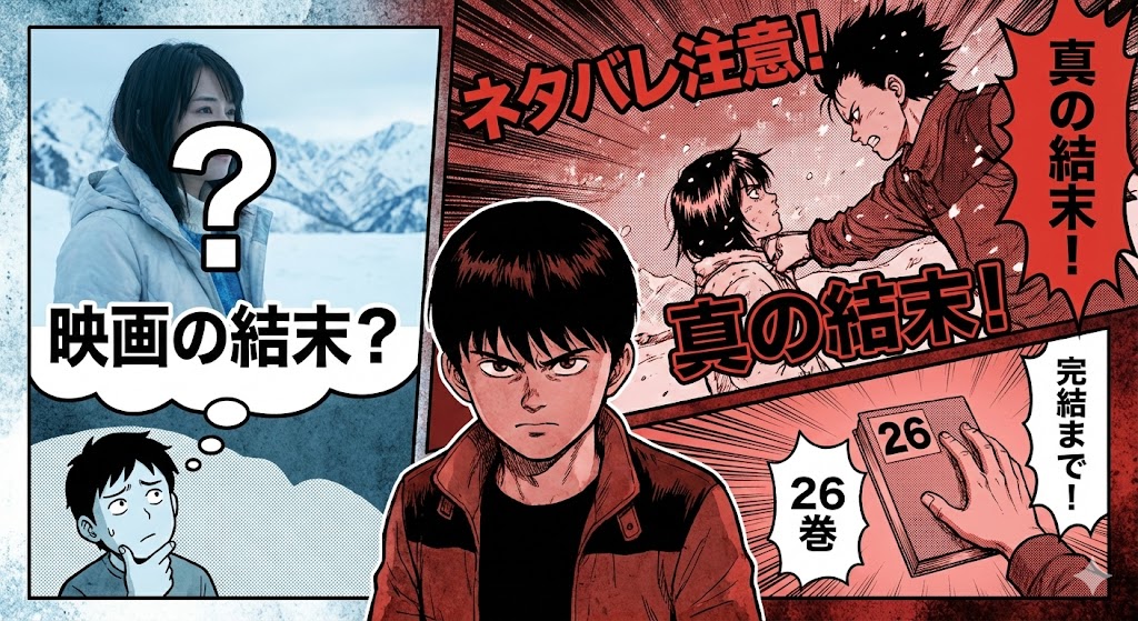 マイホームヒーロー漫画完結までの結末ネタバレ。映画の続きから最終26巻までの雪山での死闘や父娘の葛藤など、物語の核心を表現したイラスト。