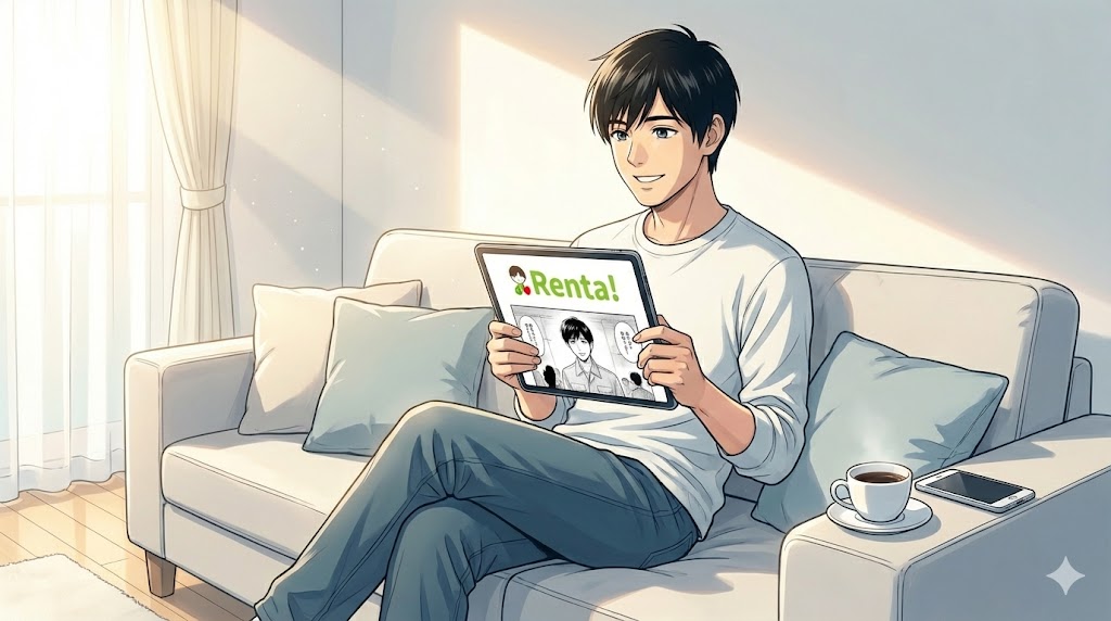 ROUTE ENDの結末をRenta!で体験するための案内画像。お得なレンタルで救いのある完結まで綺麗に読み切る方法を象徴するイラストです。