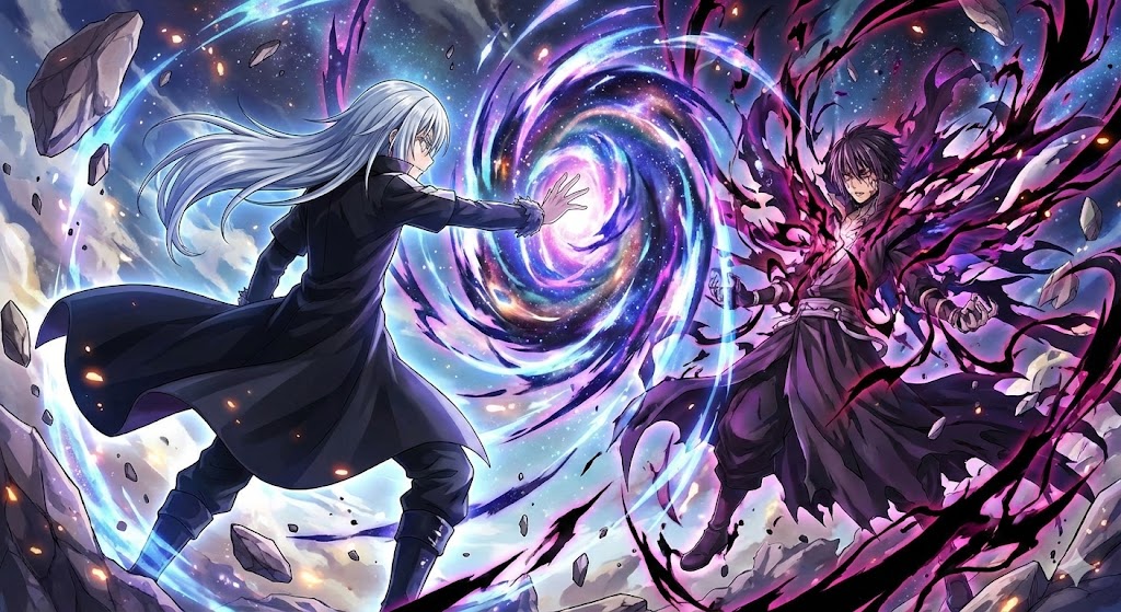 転スラの物語終盤、リムルとヴェルドラ、仲間たちが集う感動のシーン。ハッピーエンドを象徴する、平和なテンペストの日常を描いた代表的なイラスト。